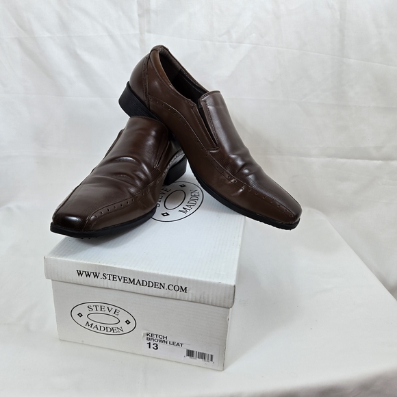 Steve Madden Other - Steve Madden Mens Preppy Ketch Dark Brown Leather Career Loafers Formal Shoes 13